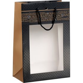 Подаръчна хартиена торбичка "Savoureux" черен печат, с PVC "прозорец", 20x10x29 см, SB312S
