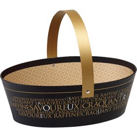 Овална картонена кошница, черен/златен  "Savoureux" печат, с прибиращи се дръжки, 25x19x8 см, SV302