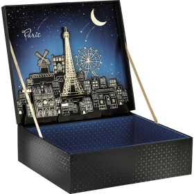 Правоъгълна картонена кутия, черна с UV печат "Paris", 34.4x30.9x10 см, CN130