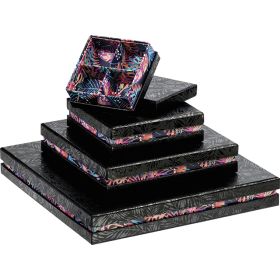 Box cardboard square chocolate 3 rows black/UV printing/tropical, 10.8x10.8x3.3 cm, PC210PK
