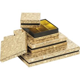 Квадратна картонена кутия за шоколадови бонбони, 3 редa, крафт/златен топъл печат/черно, 10.8x10.8x3.3 см, PC230P