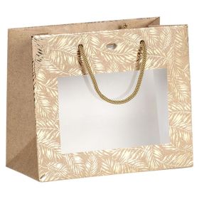 Подаръчна хартиена торбичка, златен топъл печат с PVC "прозорец", 20x10x17 см, SB470XS