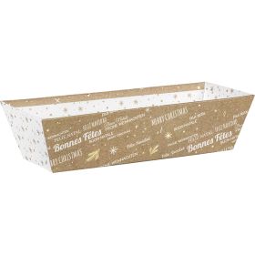 Правоъгълен картонен поднос, "Bonnes Fêtes" топъл печат крафт/бяло/златно с коледен мотив, 24x10x6 см, BF426LXS