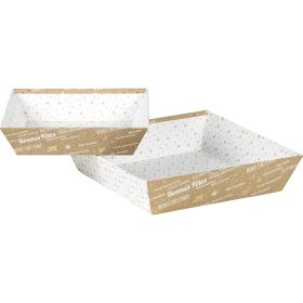 Квадратен картонен поднос, "Bonnes Fêtes" топъл печат крафт/бяло/златно с коледен мотив, 20x20x5 см, BF427CS