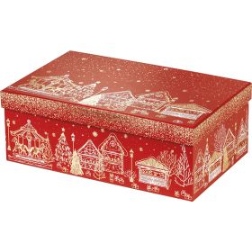 Правоъгълна картонена кутия, "Bonnes Fêtes" топъл печат червено/бяло/златно с коледен мотив, 33x21x12 см, BF440M