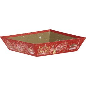 Tray cardboard square red/gold hot foil stamping "Bonnes Fêtes", 20x20x5 cm, BF447CS