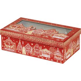 Картонена правоъгълна кутия, червена с коледен мотив "Bonnes Fêtes", 31.5x18x10 см, BF450P