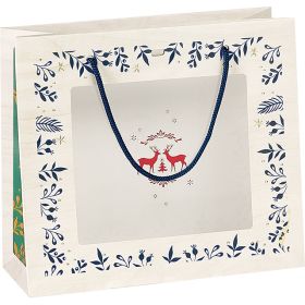 Хартиена торбичка "Bonnes Fêtes", с PVC "прозорец", със сини дръжки , 25x10x22 см, SB083P