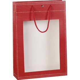 Подаръчна хартиена торбичка, червена с PVC "прозорец" 20x10x29 cм, SB011SR