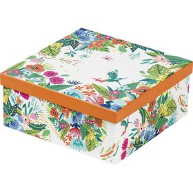 Кутия картонена квадратна оранжева/цветя, Размери в см: 21 x 21 x 9,  FL100S