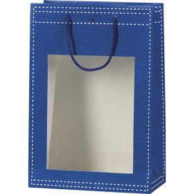 Подаръчна хартиена торбичка, синя,  PVC "прозорец" 20x10x29 cм,