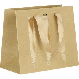 Подаръчна хартиена торбичка крафт/златно, сатенени дръжки, 20х10х17см, SB024P