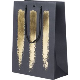 Подаръчна хартиена торбичка  черно/златно, текстилни дръжки, 20х10х29см, SB027M