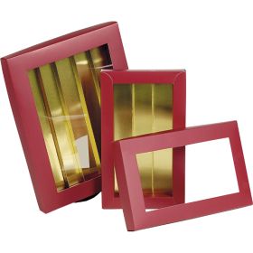 Кутия картонена правоъгълна за  шоколадови бонбони, PET прозорец, червено/златно, PC168M