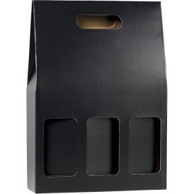 Gift box for 3 bottles of wine, black/kraft, 27.5x9x40 cm, GV022-3BK