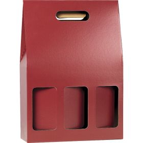 Gift box for 3 bottles of wine, burgundy/kraft, 27.5x9x40 cm, GV025- 3BR