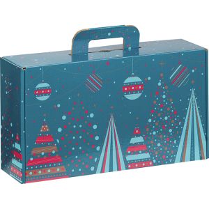 Suitcase cardboard rectangular Bonnes Fêtes blue/red/gold