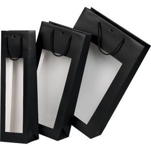 Хартиена торбичка  черна/PVC прозорец за 1 бутилки, 11x9x39 см, SB510-1B