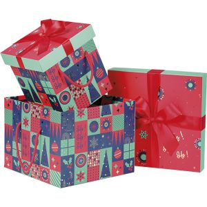 Cardboard box with lid "CHRISTMAS MOSAIC" green/red/gold, 27x27x20 cm, CP250GBF