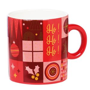 "CHRISTMAS MOSAIC" ceramic mug, red, D7.5x8 cm, CC42PBF