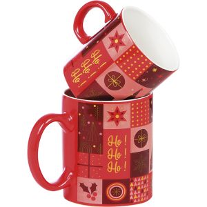 "CHRISTMAS MOSAIC" ceramic mug, red, D7.5x8 cm, CC42PBF