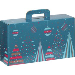 Cardboard rectangular briefcase box, "MERRY CHRISTMAS", blue/red/gold, 33x18.5x9.5 cm, CV044P