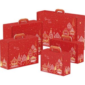 Bonnes Fêtes Cardboard Rectangular Briefcase Box, Red/White/Gold, 38.4x32.5x11.5cm, CV040G