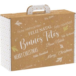 Bonnes Fêtes Cardboard Rectangular Briefcase Box, Kraft/White, 34.2x25x11.5 cm, CV037M