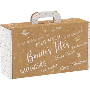 Bonnes Fêtes Cardboard Rectangular Briefcase Box, Kraft/White, 25x18.5x9.5 cm, CV037S