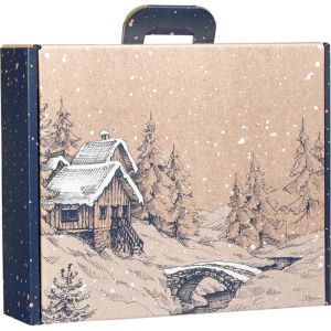 Kартоненo правоъгълно крафт "куфарче" CANADIAN WINTER, синьо/бяло 34.2 x 25.0 x 11.5 cm, CV055M 