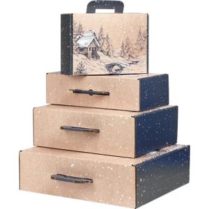 Kартоненo правоъгълно крафт "куфарче" CANADIAN WINTER, синьо/бяло 25.0 x 18.5 x 9.5 cm, CV055S