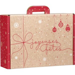 Kартоненo правоъгълно крафт "куфарче" WINTER SURPRISES, червено/бяло  25.0 x 18.5 x 9.5 cm, CV056S 