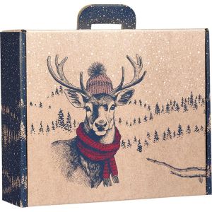 Kартоненo правоъгълно крафт "куфарче" UNEXPECTED ENCOUNTERS DEER, червено/синьо/бяло 38.4 x 32.5 x 11.5 cm, CV057G