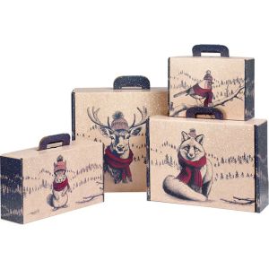 Kартоненo правоъгълно крафт "куфарче" UNEXPECTED ENCOUNTERS DEER, червено/синьо/бяло 38.4 x 32.5 x 11.5 cm, CV057G