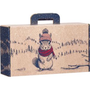 Kартоненo правоъгълно крафт "куфарче" UNEXPECTED ENCOUNTERS SQUIRREL, червено/синьо/бяло 33.0 x 18.5 x 9.5 cm, CV057P
