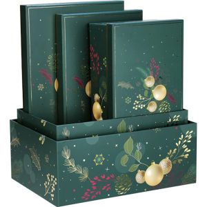 Правоъгълна картонена кутия ENCHANTED NATURE, зелено/златно топъл печат 31.5 x 18.0 x 10.0 cm, BF490P 