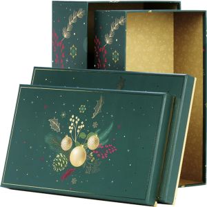 Правоъгълна картонена кутия ENCHANTED NATURE, зелено/златно топъл печат 31.5 x 18.0 x 10.0 cm, BF490P 