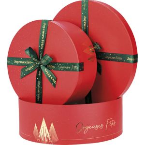 Кръгла картонена кутия CHRISTMAS PRESTIGE, червено/златно топъл печат 31.5 x 31.5 x 12.0 cm, BF511M 