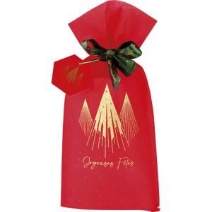 Полипропиленова торбичка CHRISTMAS PRESTIGE, червено/златно със зелена сатенена панделка, 16.0 x 36.5 cm, SC106-1B