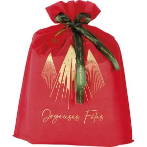 Полипропиленова торбичка CHRISTMAS PRESTIGE, червено/златно със зелена сатенена панделка, 50.0 x 70.0 cm, SC106G 