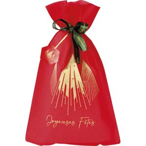 Полипропиленова торбичка CHRISTMAS PRESTIGE, червено/златно със зелена сатенена панделка, 33.0 x 55.0 cm, SC106P