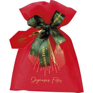 Полипропиленова торбичка CHRISTMAS PRESTIGE, червено/златно със зелена сатенена панделка, 20.0 x 30.0 cm, SC106S