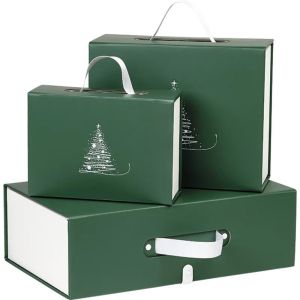 Правоъгълна картонена Кутия WINTER ELEGANCE, зелено/бяло с магнитно затваряне 33.5 x 20.0 x 10.5 cm, CP340P-V