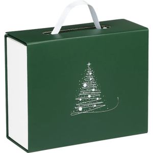 Правоъгълна картонена кутия WINTER ELEGANCE, зелено/бяло с магнитно затваряне 23.5 x 18.5 x 9.0 cm, CP340S-V  