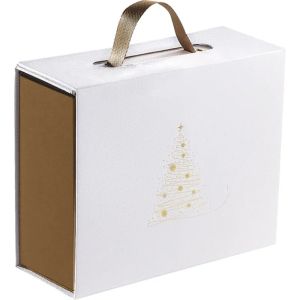 Правоъгълна картонена кутия GOLDEN SPARKLES, текстура бяло и златна дръжка с магнитно затваряне, 19.0 x 13.0 x 6.5 cm, CP330XS-W 