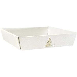 Картонен поднос GOLDEN SPARKLES, текстура бяло/златно 25.0 x 25.0 x 6.0 cm, CP336C-W 