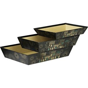 Картонен поднос FESTIVE CITY, черно/зелено/златно топъл печат 36.0 x 27.0 x 7.0 cm, BF535G