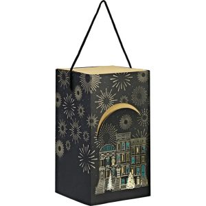 Картонена кутия с обложка FESTIVE CITY, черно/зелено/златно топъл печат 16.0 x 16.0 x 26.0 cm, CP322P