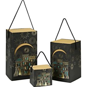 Картонена кутия с обложка FESTIVE CITY, черно/зелено/златно топъл печат 16.0 x 16.0 x 26.0 cm, CP322P