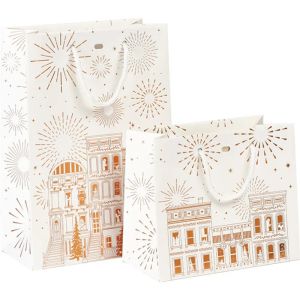 Хартиена торбичка FESTIVE CITY, бяло/златно топъл печат 20.0 x 10.0 x 29.0 cm, SB1053S  
